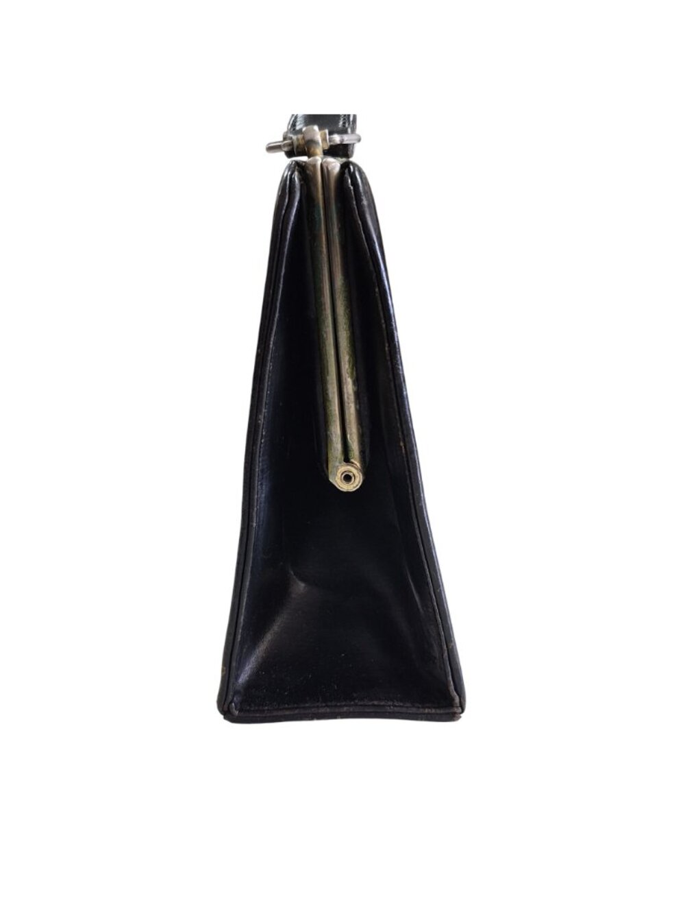 Vintage Black Leather Handbag By Daytons Made In England Brown Suede Interior - Picture 3 of 5